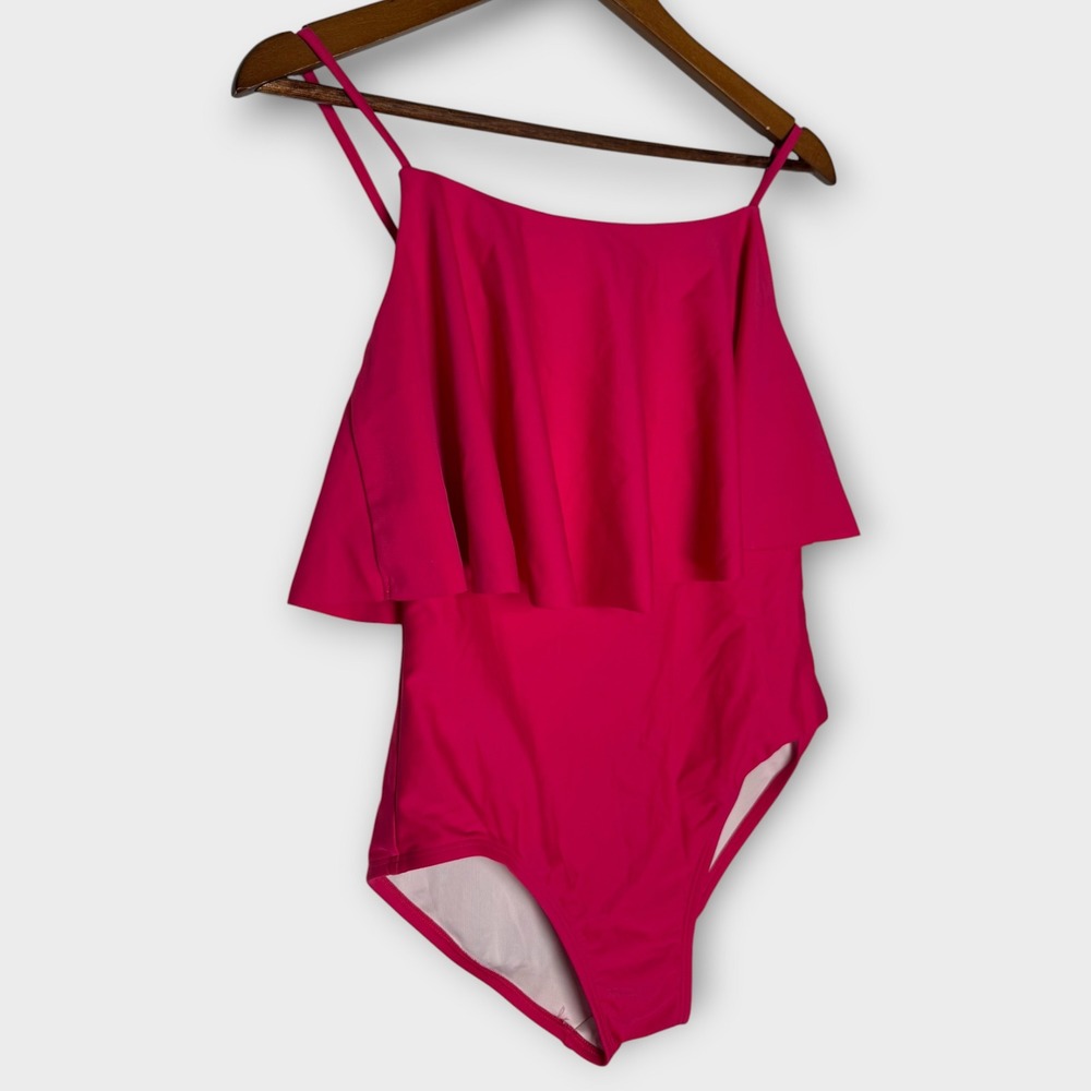 Tommy Hilfiger Flutter Ruffle One Piece Swimsuit Hot Pink Bathing Suit Size 8 - Picture 3 of 10